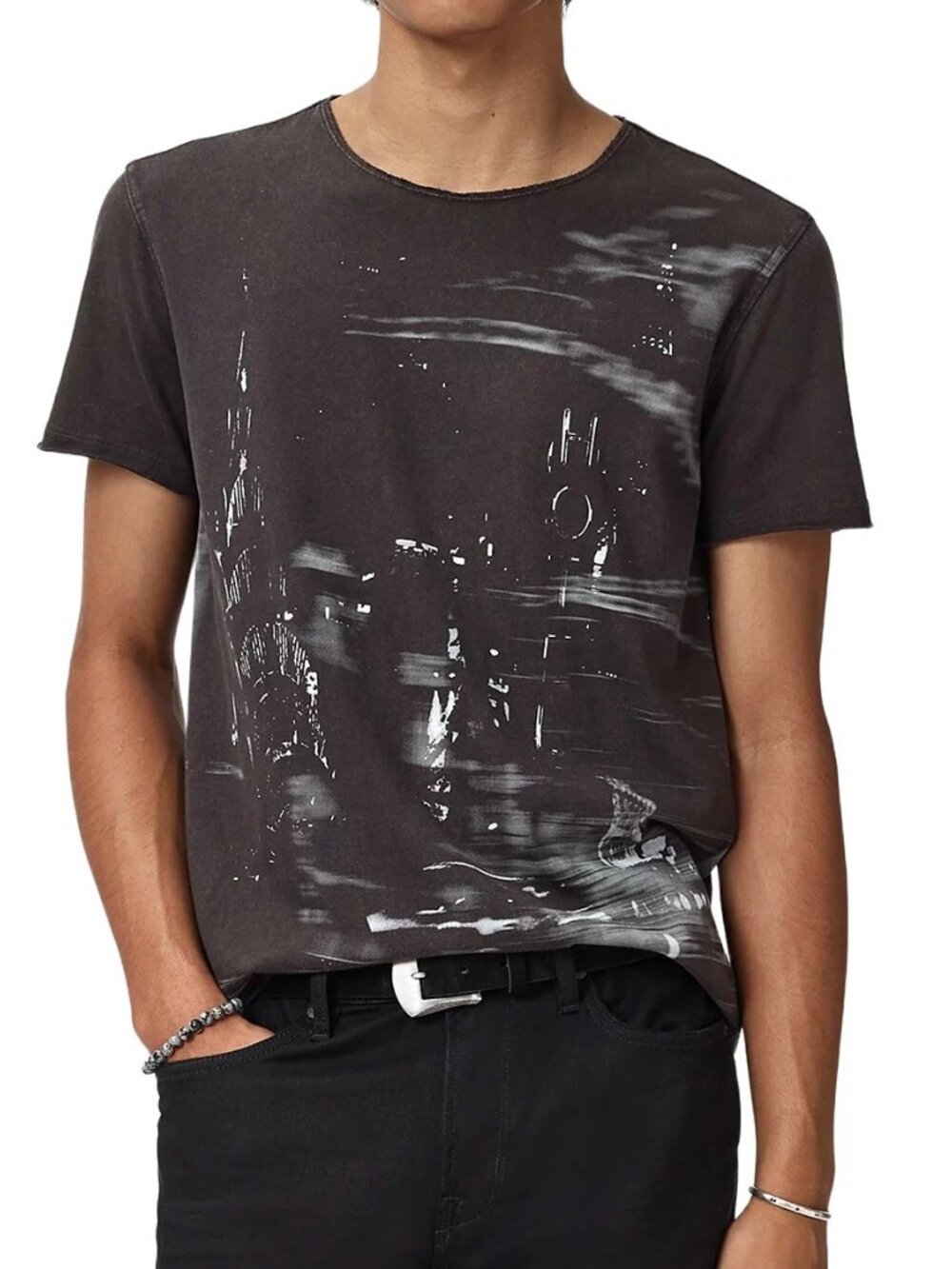 John Varvatos Mens Size M Charcoal New York City Photo Graphic T Shirt NWT 148